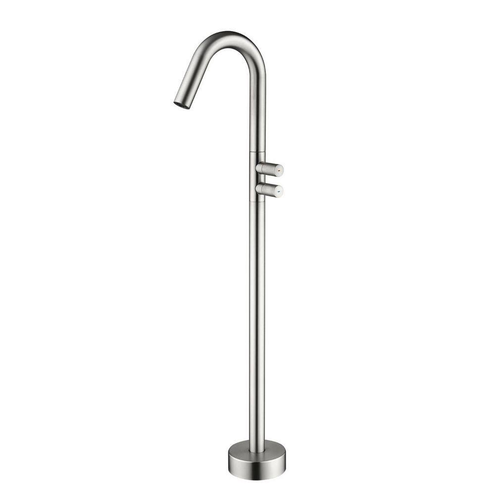 2-Handle Floor Mount Tub Faucet with 360 Degree Swivel Spout Single Hole Freestanding Tub Fillers in Brushed Nickel price history on PriceWatchPro