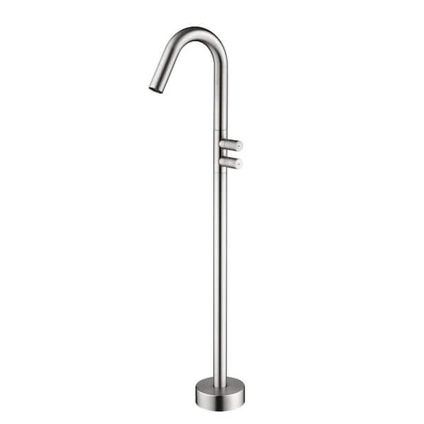 2-Handle Floor Mount Tub Faucet with 360 Degree Swivel Spout Single Hole Freestanding Tub Fillers in Brushed Nickel
