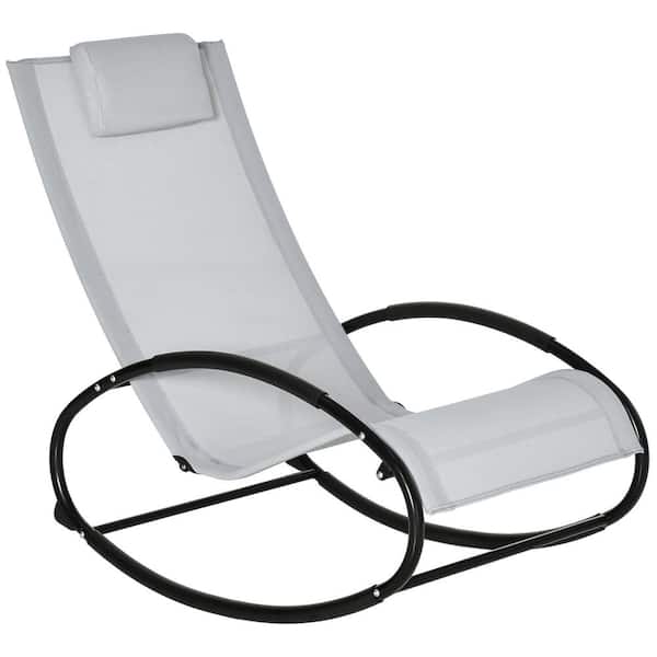 FORCLOVER Black Metal Outdoor Rocking Chair with Removeable Pillow (Gray Fabric)