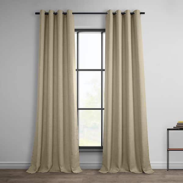 Exclusive Fabrics & Furnishings Thatched Tan Faux Linen Grommet Room Darkening Curtain - 50 in. W x 108 in. L (1 Panel)