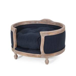 Moreno Medium Navy Blue Upholstered Pet Bed with Wood Frame