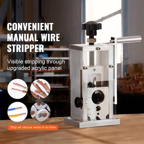 Hand-Operated Wire Stripper, 0.06 in. to 1.5 in. Cable Removal Tool with Drill Attachment, Clear Depth Gauge