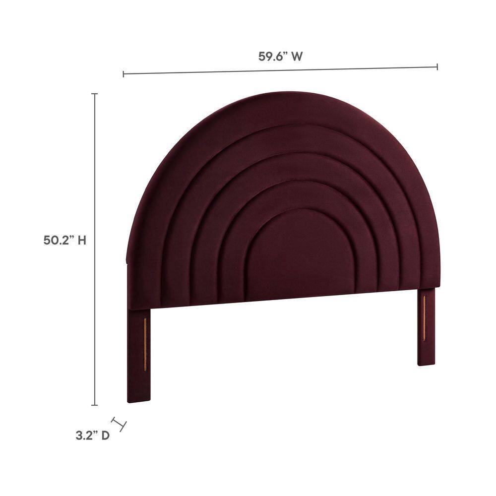 Mulberry Velvet Upholstered Full Headboard with Arched Design