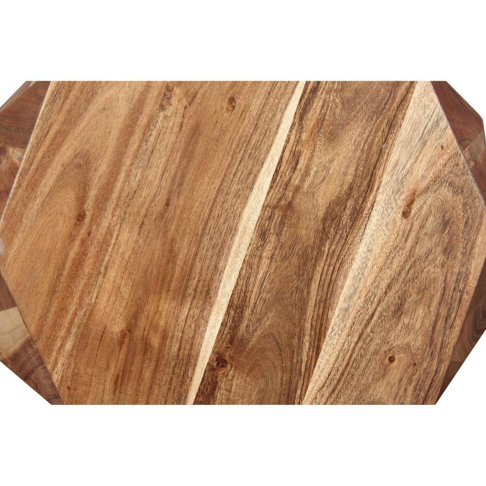 Artisanal Octagon Top Acacia Wood Side Table, Natural Brown