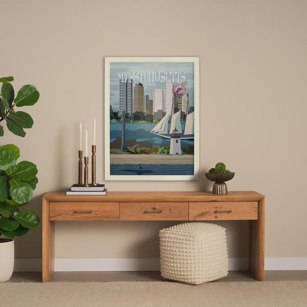 Massachusetts Go Series Brown Framed Wall Art 43 in. x 33 in.