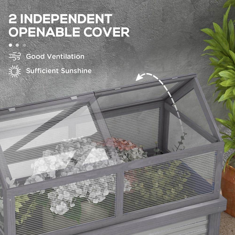 Gray Fir Wood Raised Garden Bed with Polycarbonate Greenhouse
