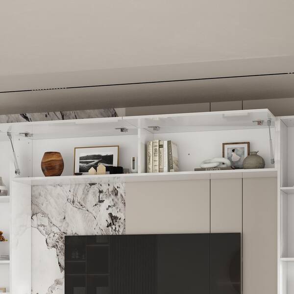 FUFU&GAGA - White Wooden TV Stand, Entertainment Center, TV Console Fits TV's Up to 70 in. with 15-Shelves, 3-Drawers and 5-Doors