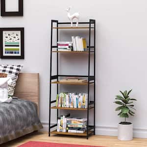 Ladder Shelf 5-Tier Black Bookshelf Brown Modern Open Bookcase for Bedroom Living Room Office