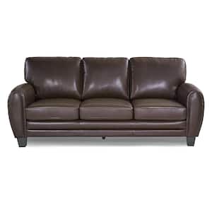 Viggo 85 in. W Round Arm Faux Leather Rectangle Sofa in. Dark Brown