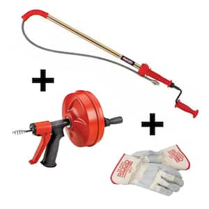 Power Spin+ 1/4 in. x 25 ft. Hybrid Drain Cleaning Snake + K-6P Hybrid Toilet Auger + Drain Cleaning Gloves 3 Pc Bundle