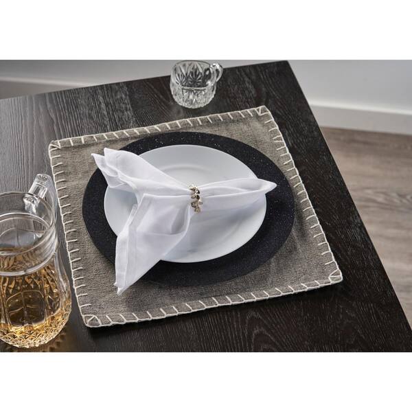 Neutral 15 in. x 15 in. Gray Embroidered Edge Square Cotton Placemat (Set of 4) Neutral 15 in. x 15 in. Gray Embroidered Edge Square Cotton Placemat (Set of 4)