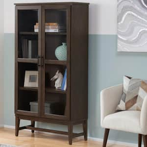 61 in. Smoke Brown Wood Adjustable 4-Shelf Standard Bookcase with Glass Door