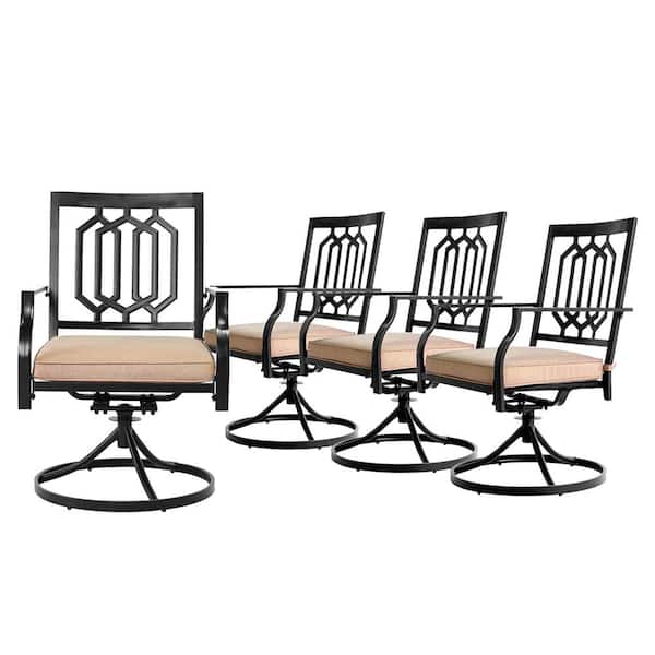 MEOOEM 360 Degree Rotation Patio Metal Bistro Chair Outdoor Swivel Dining Chairs Set with Cushions (4 pack)