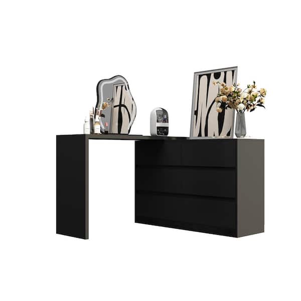 FUFU GAGA 6 Drawer L Shaped Dresser in Black with Rotatable Desk 47.2 in. W x 51.2 in. D x 32.7 in. H KF260058 02 The Home Depot
