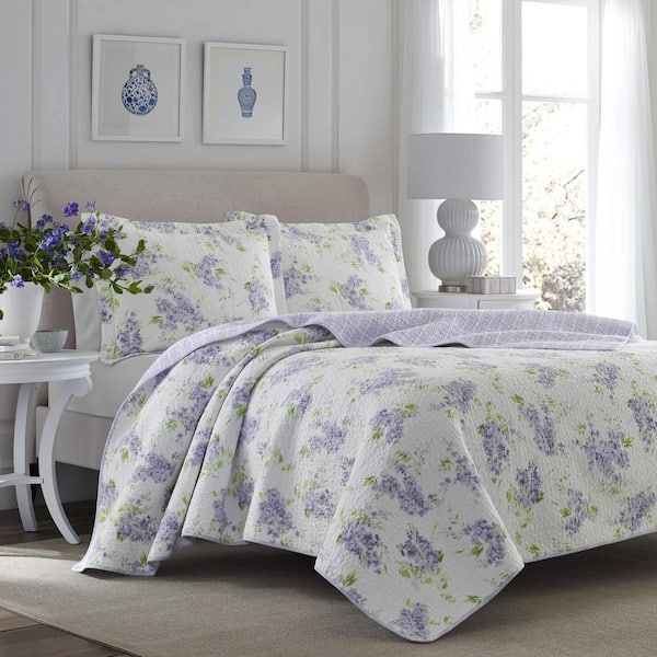 Laura Ashley Keighley 2-Piece Purple Solid Cotton Twin Quilt Set