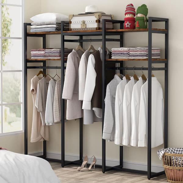BYBLIGHT Carmalita Brown Garment Rack with 2 Fabric Drawers, Freestanding Closet  Organizer with Shelves and 3 Hanging Rods BB-C0621GX - The Home Depot