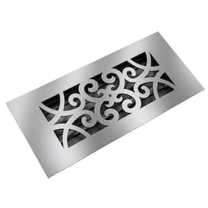 Low Profile 10 in. x 4 in. Steel Floor Register in Silver Curvilinear Pattern (1-Pack)