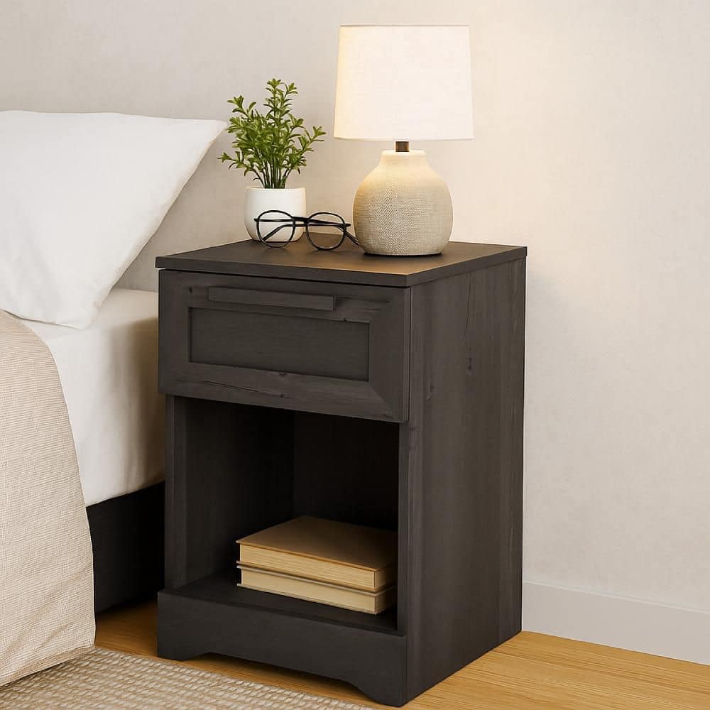Vinie Taupe Gray 1-Drawer 16 in. W Nightstand