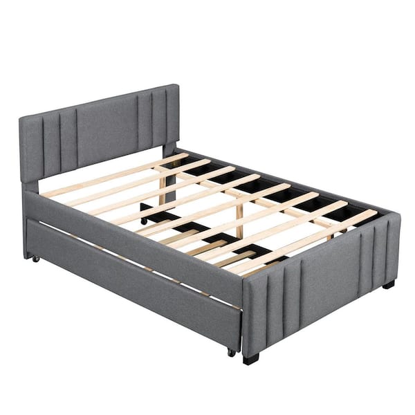 ANBAZAR Gray 56.3 in. W Wood Frame Full Upholstered Platform Bed with ...