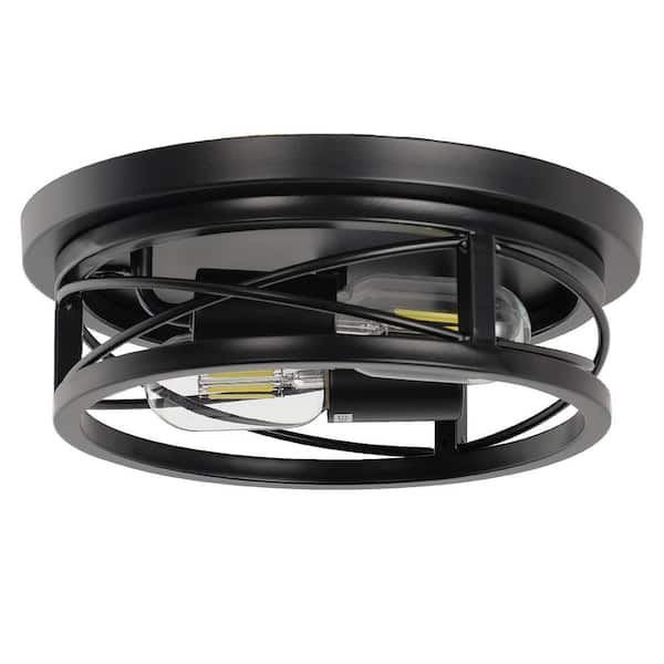 Briignite 10.6 in. 2-Light Black Drum Flush Mount Lighting with No Bulb Included 2-Pack