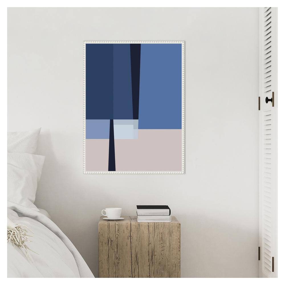 Blue and White Abstract Canvas Wall Art with Beaded Frame