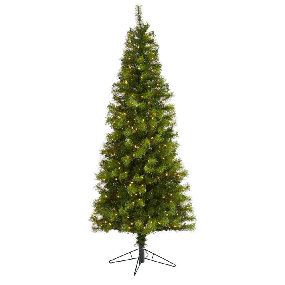 Nearly Natural 6.5 ft. Pre-Lit Green Valley Pine Artificial Christmas Tree with 300 Warm White LED Lights