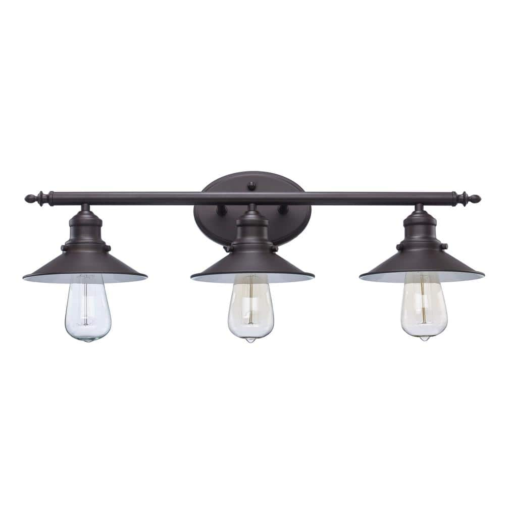 Hampton Bay Glenhurst 3-Light Bronze Industrial Farmhouse Bathroom Vanity Light with Metal Shades