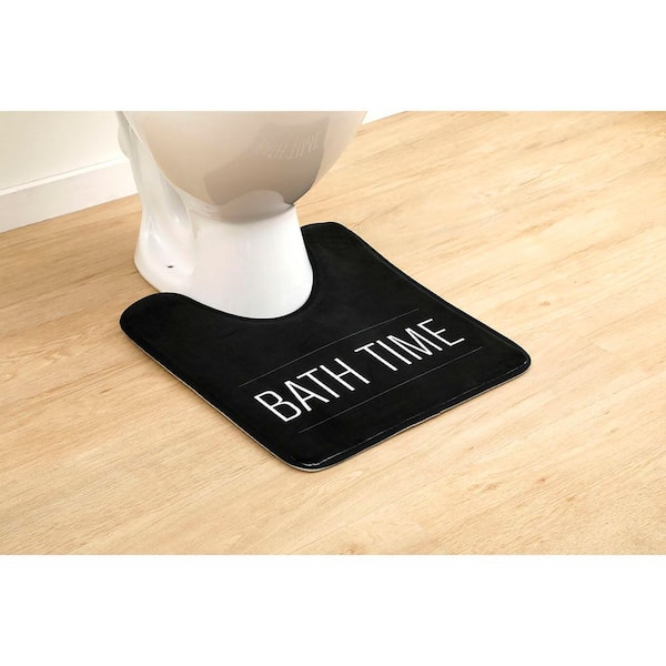 EVIDECO French home goods Bath Time 18 in. L x 20 in. W Black Quotes Microfiber U-Shape Non-Slip Contour Rug