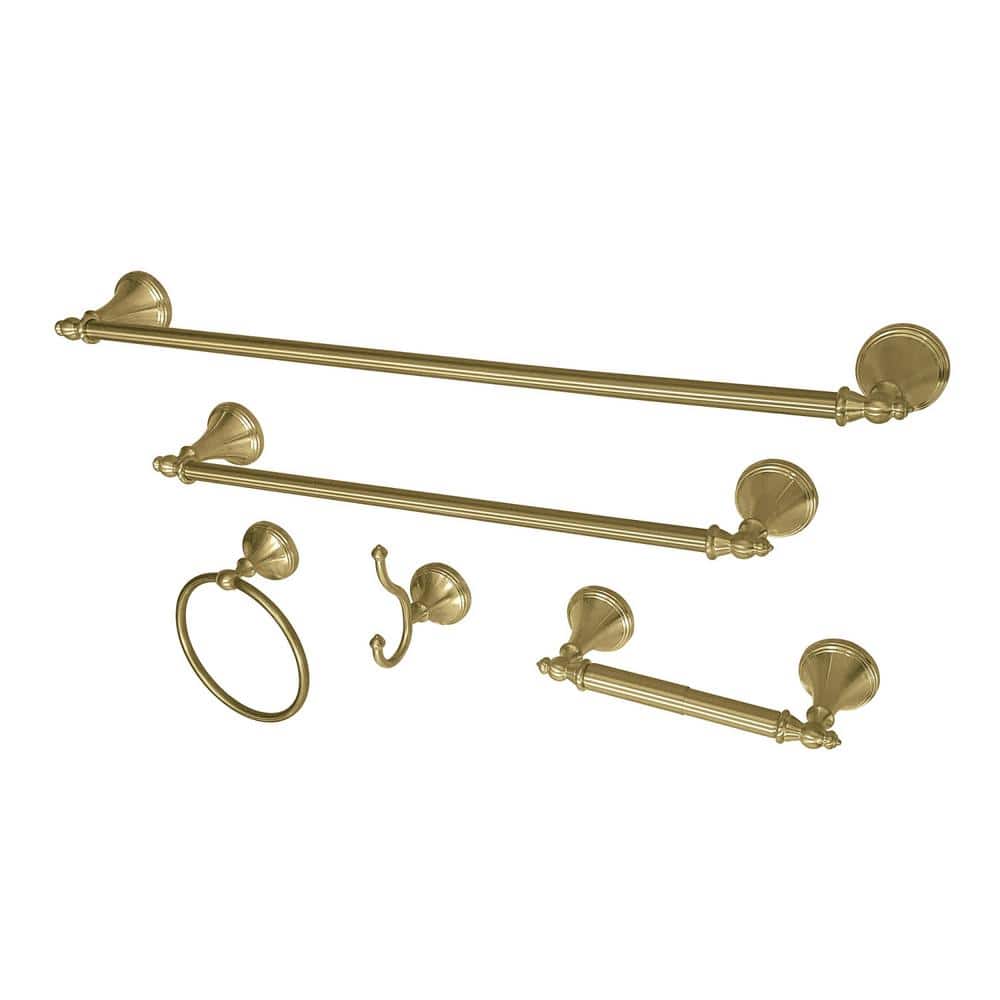 Kingston Brass Naples 5-Piece Bath Hardware Set in Brushed Brass ...
