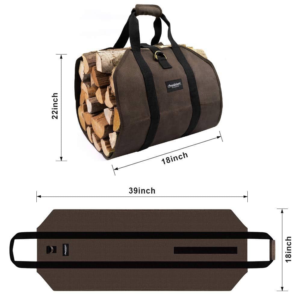 Large Brown Waxed Canvas Firewood Carrier Bag