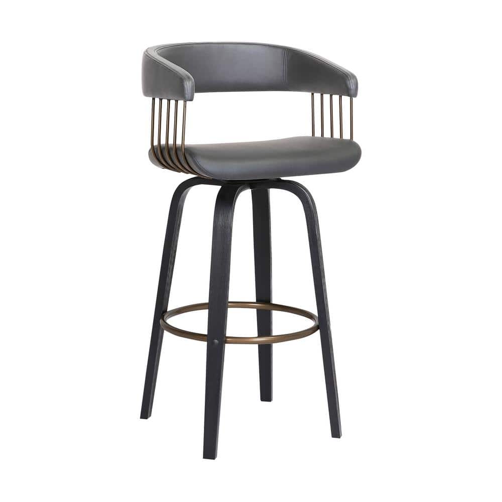 Topanga 26" Swivel Black Wood and Gray Faux Leather Counter Stool