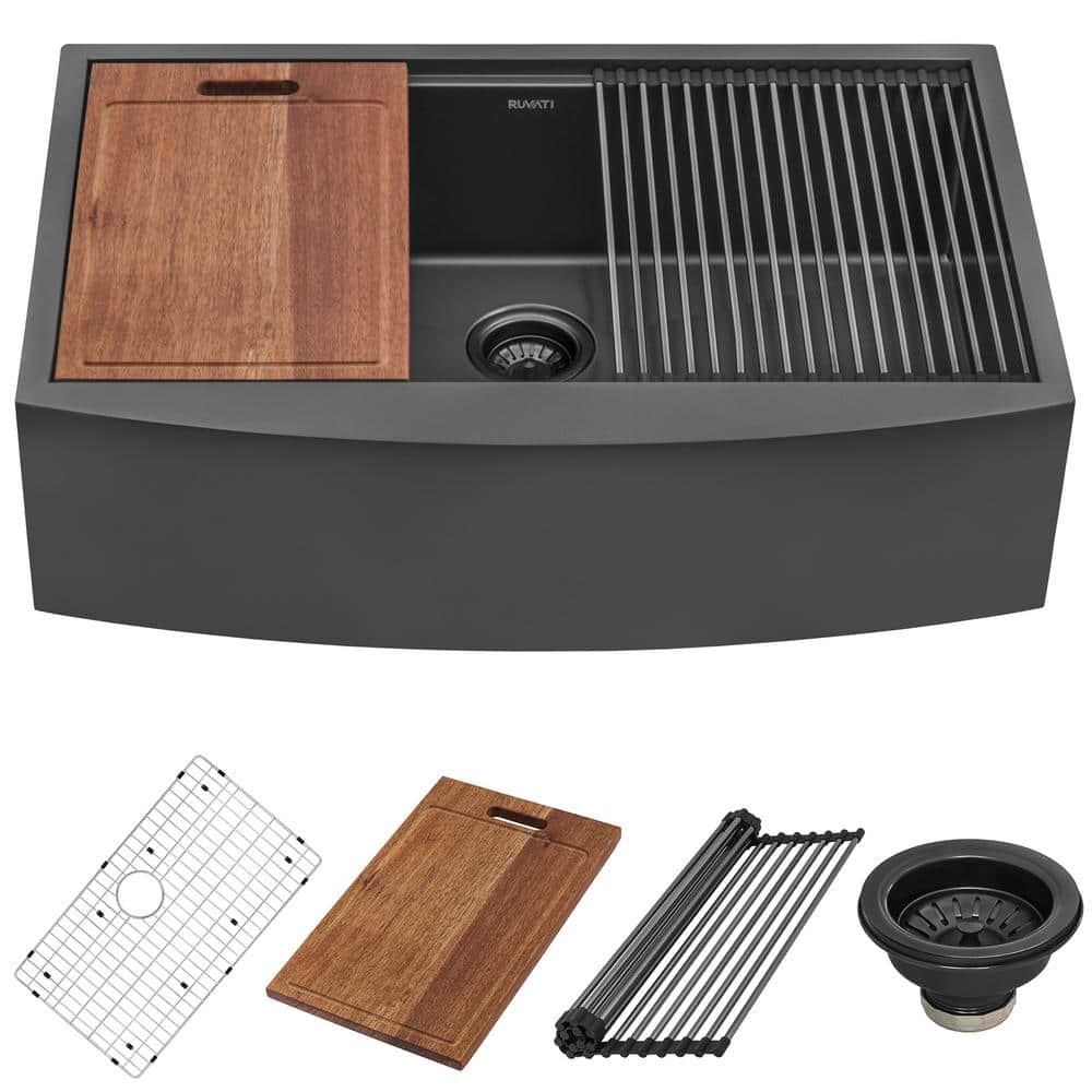 Gunmetal Matte Black 30" Stainless Steel Farmhouse Sink with Accessories