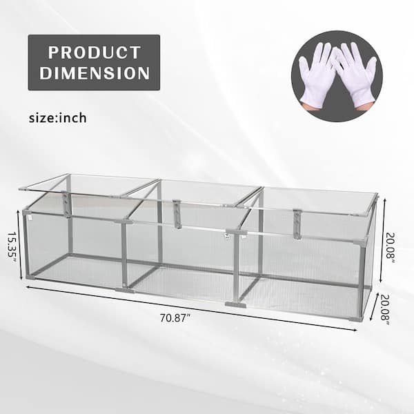 6 in. W x 2 in. D x 2 in. H Sliver Aluminum Frame Outdoor Backyard Polycarbonate Greenhouse