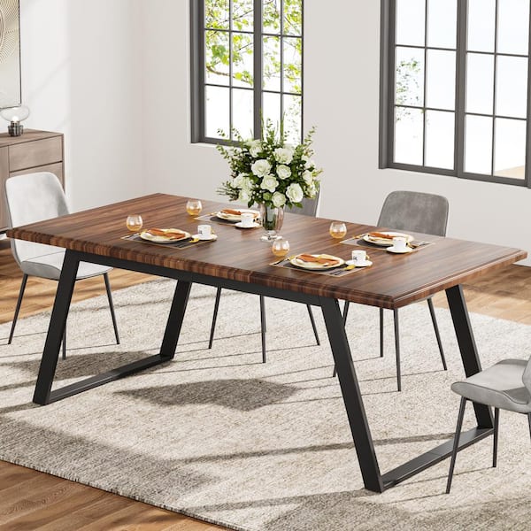 BYBLIGHT Roesler Industrial Brown Wood 63 in. 4-Leg Dining Table Seats 4, Rectangular Kitchen Table for Dining Room, Kitchen