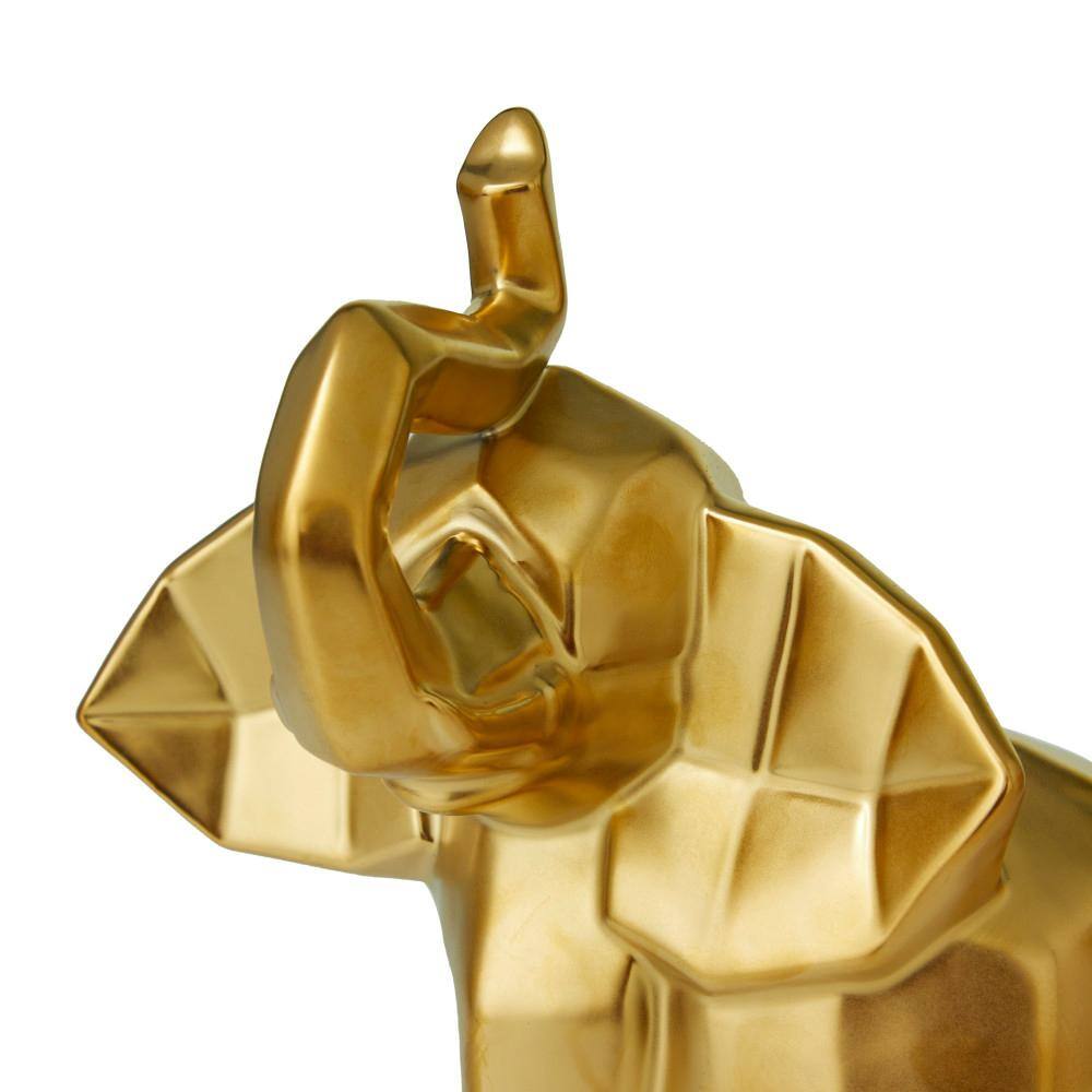Gleaming Gold Porcelain Elephant Trio Statues