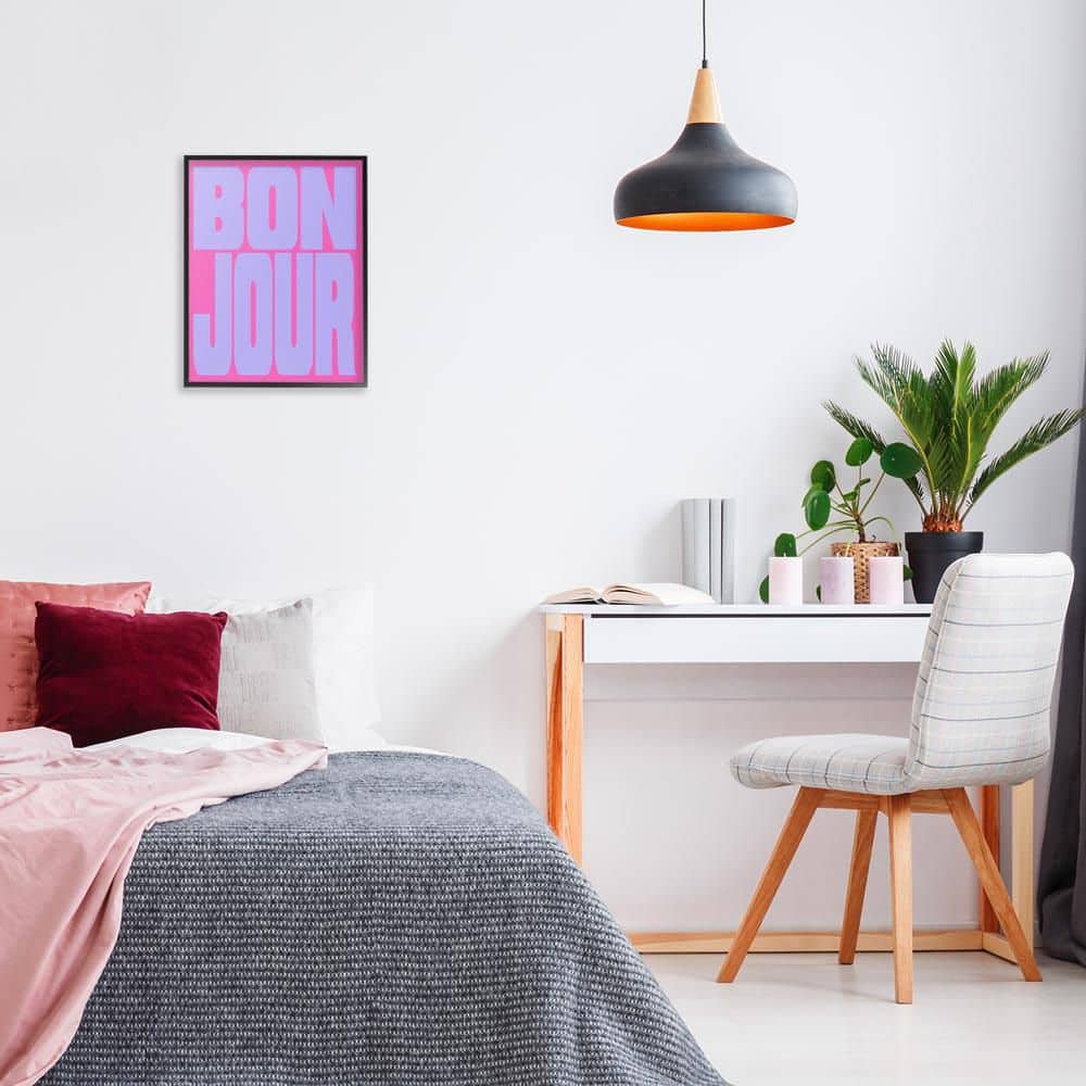 Bonjour Pink and Blue by House of Lulu Black Framed Typography Giclee Art Print 20 in. x 16 in. price history on PriceWatchPro