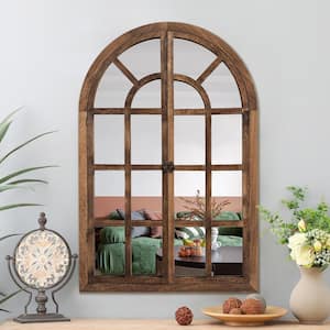 24 in. W x 36 in. H Classic Arched Solid Wood Wall Mirror in Brown
