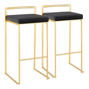 Fuji 30 in. Gold Stackable Bar Stool with Black Velvet Cushion (Set of 2)