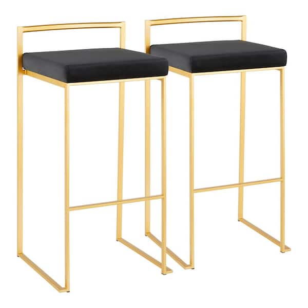 Lumisource Fuji 30 in. Gold Stackable Bar Stool with Black Velvet Cushion (Set of 2)