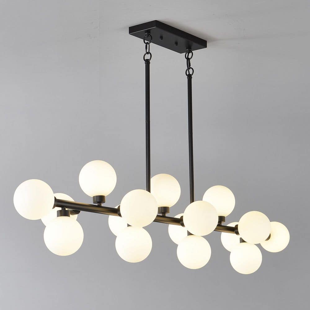 Home Lighting 16-Lights Black Modern Farmhouse Chandeliers with Opal Glass Shade Over Table for Dining Kitchen Island price history on PriceWatchPro