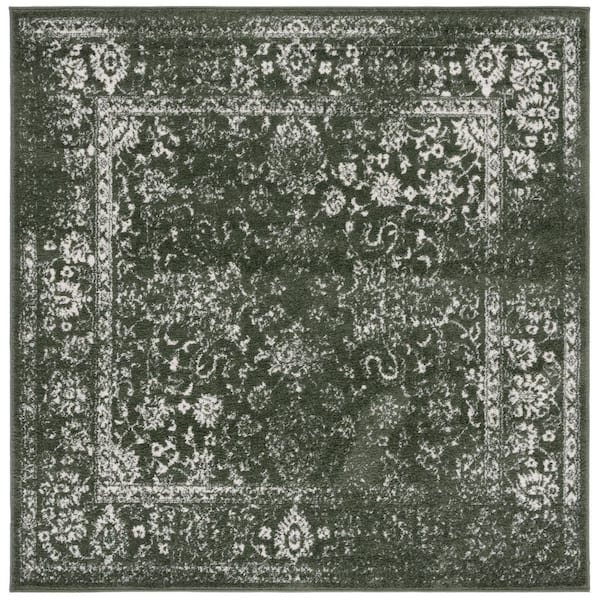 SAFAVIEH Adirondack Dark Green/Ivory 6 ft. x 6 ft. Border Distressed Square Area Rug