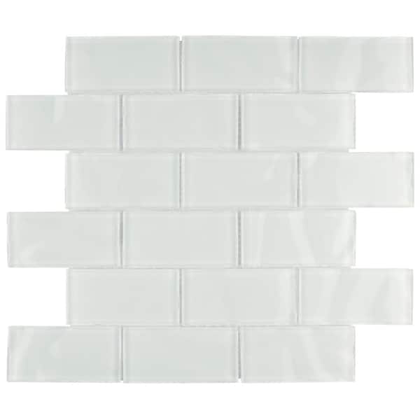 Merola Tile Tessera Ripple 11-3/4 in. x 11-3/4 in. Super White Glass Mosaic Wall Tile