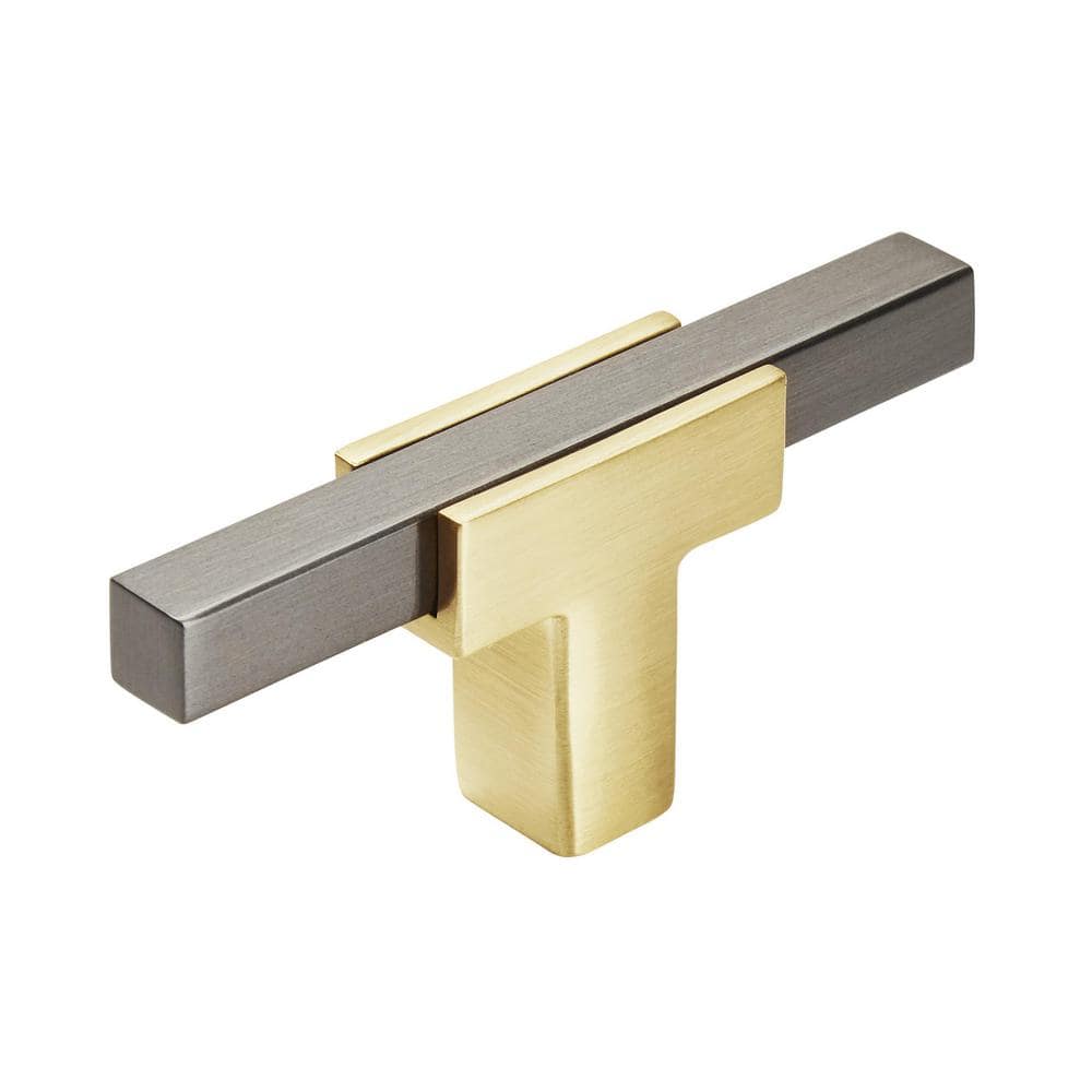 Urbanite 2-3/4 in. (70mm) Modern Brushed Gold/Black Chrome Bar Cabinet Knob