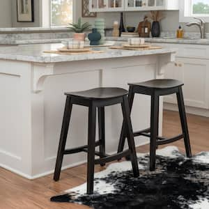 Cyrus 26 in. Black Backless Wood Counter Stool with Wood Seat (Set of 2)