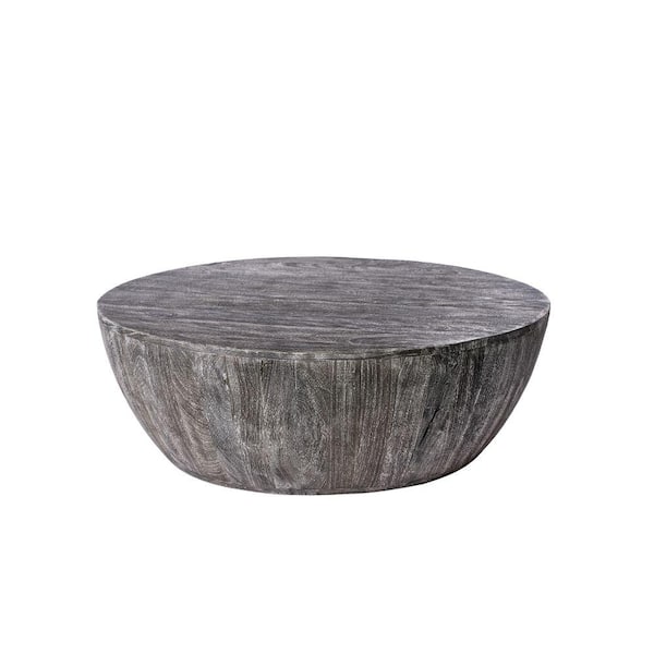 THE URBAN PORT Arthur 35.5 in. Sandblasted Black Round Mango Wood  Handcrafted Coffee Table