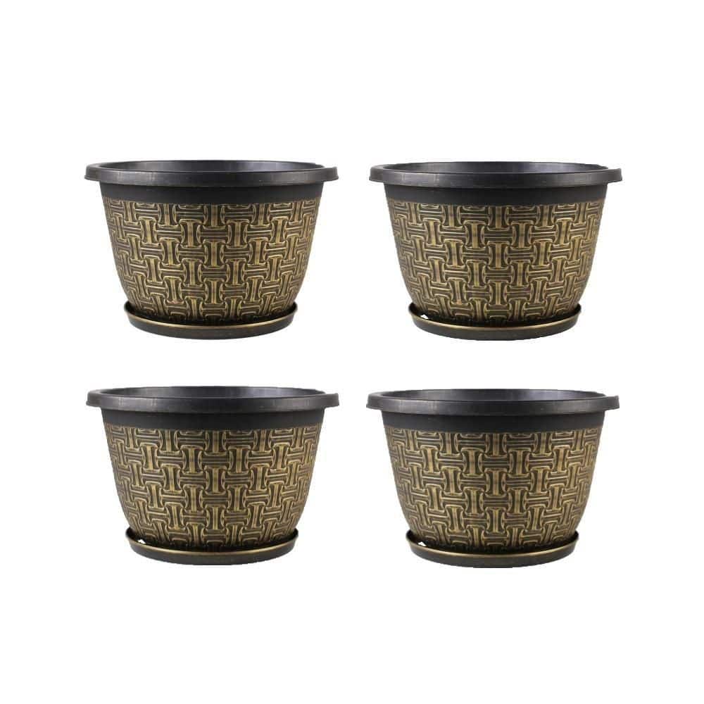 4 Pack Retro Plant Pots, Plastic Flower Planters with Drainage Holes and Trays, Decorative Pots (16 in. W x 10 in. H) price history on PriceWatchPro