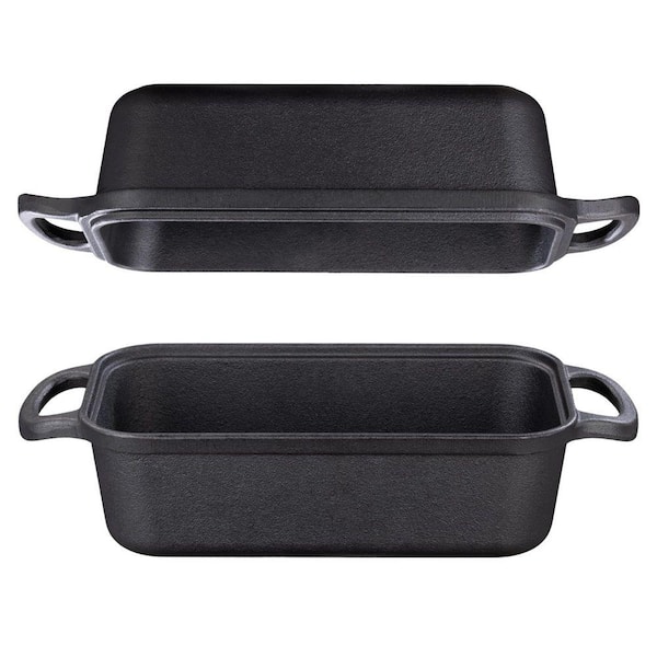 2-Piece Cast Iron Cast Iron Black Bread Loaf Pan Set with Lid Even Heat Distribution for Sourdough and Meatloaf Baking