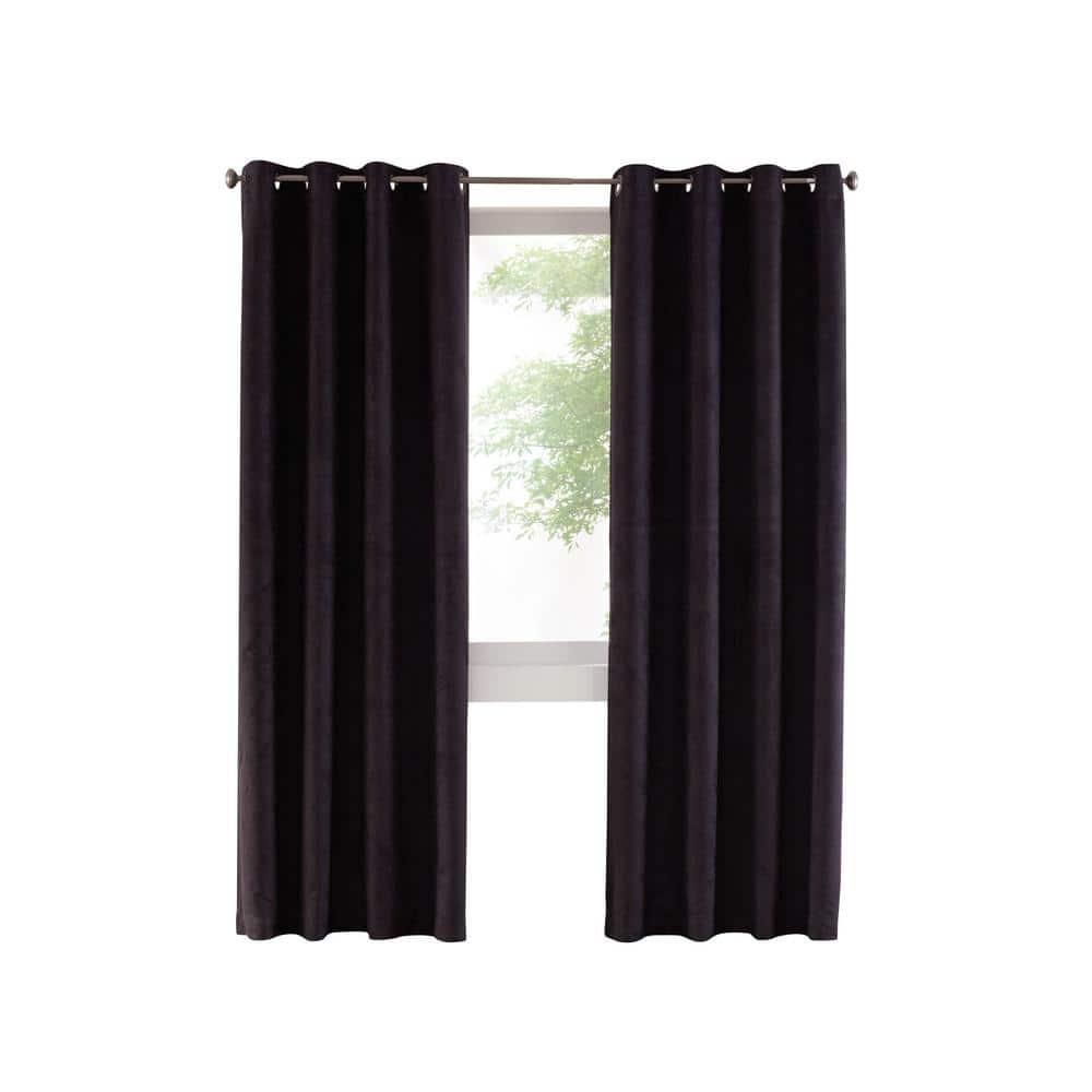 Navar Black Polyester Faux Seude 54 in. W x 84 in. L Grommet Indoor Blackou