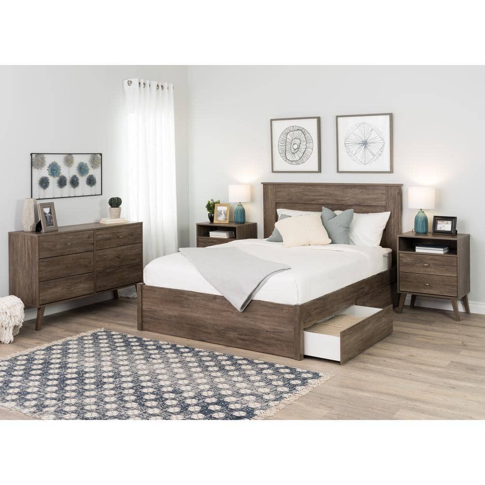 Drifted Gray Tall 2-Drawer Nightstand with Open Shelf