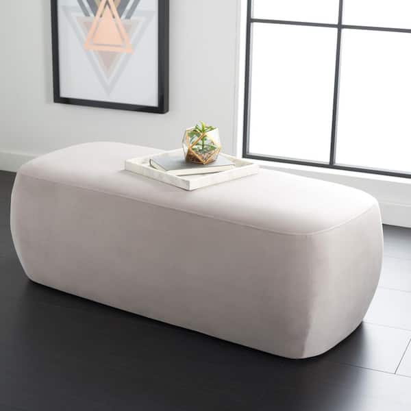 Whitley Greige Velvet Rectangle Accent Ottoman